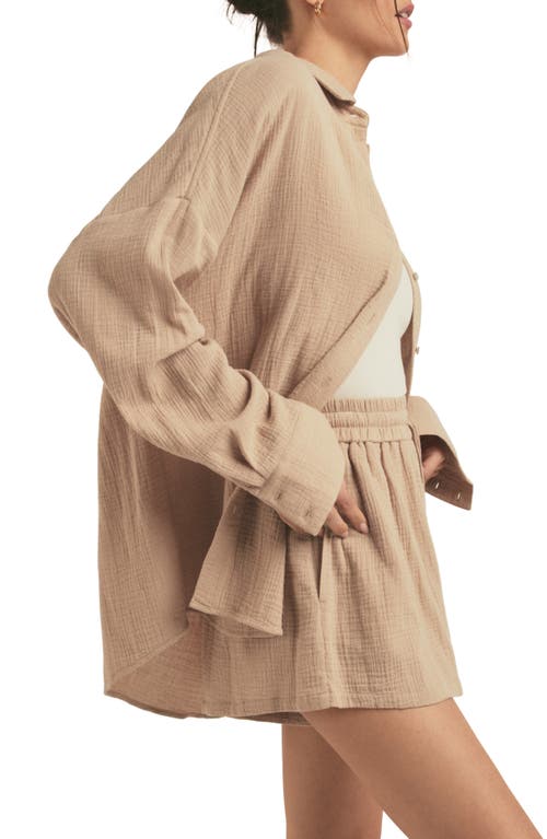 Shop Favorite Daughter Oversize Cotton Button-up Shirt In Beige