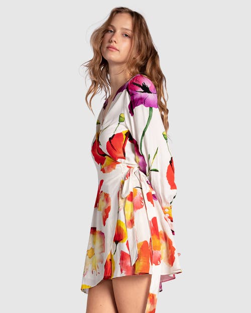 Belle & Bloom The Dancer Longsleeve Mini Wrap Dress In Wild Poppies