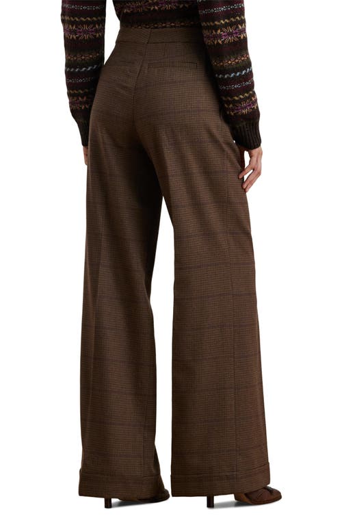Ralph Lauren Lauren  Check Wool Wide Leg Pants In Brown/tan/purple Multi