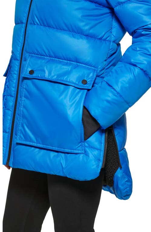 Shop Kenneth Cole New York Faux Shearling Lined Hood Channel Quilted Puffer Parka Jacket In Aqua