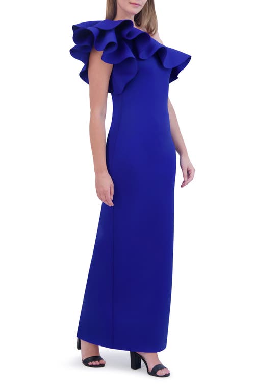 Shop Eliza J Ruffle One Shoulder Bodycon Gown In Cobalt