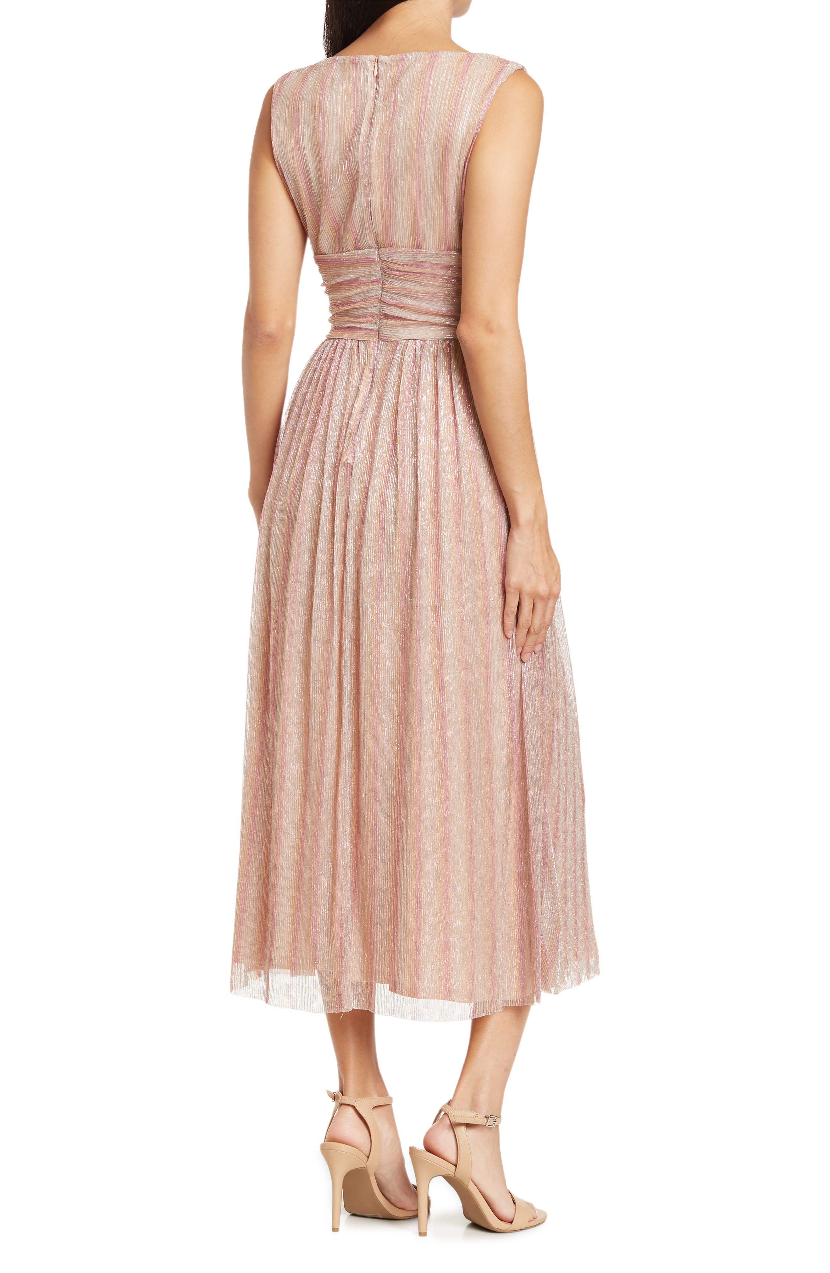 Taylor Dresses Metallic Gathered Midi 