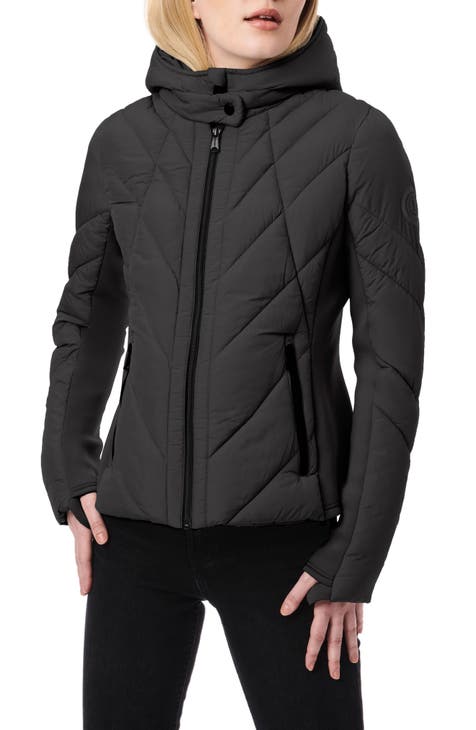 DKNY Womens Hooded Water-Resistant Belted Quilted Polyester Jacket Black  XLarge Affordable Designer Brands