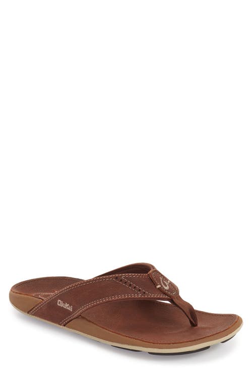 Olukai 'nui' Leather Flip Flop In Brown