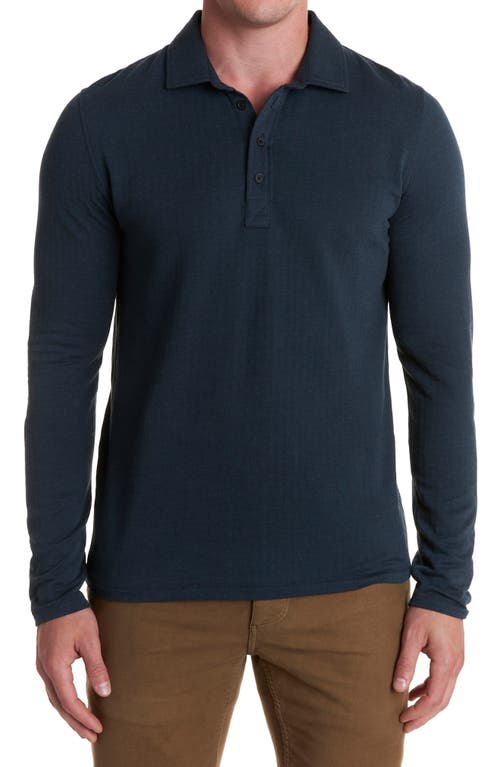 Long Sleeve Cotton Blend Knit Polo in Navy