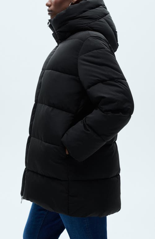 Mango Hooded Water Repellent Puffer Jacket In Black