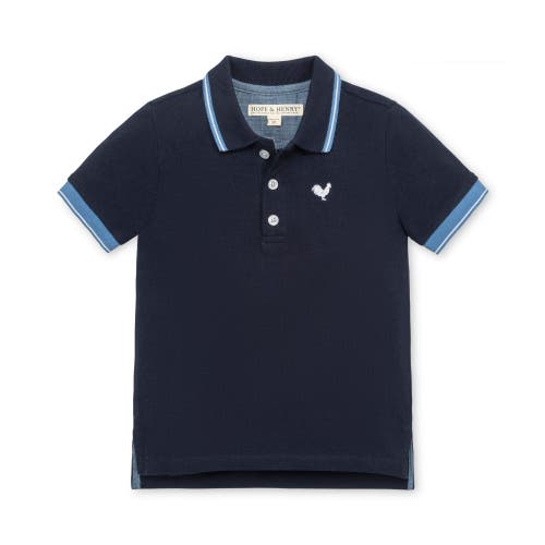 Hope & Henry Boys' Organic Short Sleeve Knit Pique Polo Shirt, Kids In Navy With Blue And White