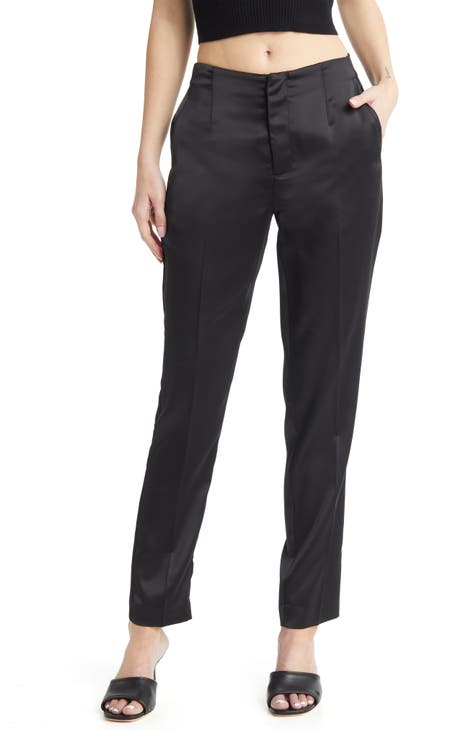 Plain Formal Satin Pants For Women - Black Colored