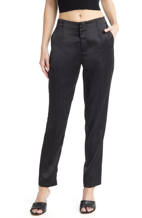 Open Edit Low Rise Stretch Satin Pants in Black