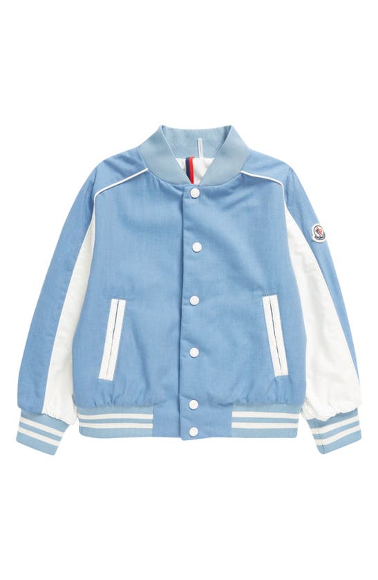 Shop Moncler Kids' Kobby Denim Varsity Jacket In Pale Blue