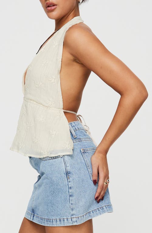 Princess Polly Sosna Embroidered Open Back Halter Top In Medium Beige