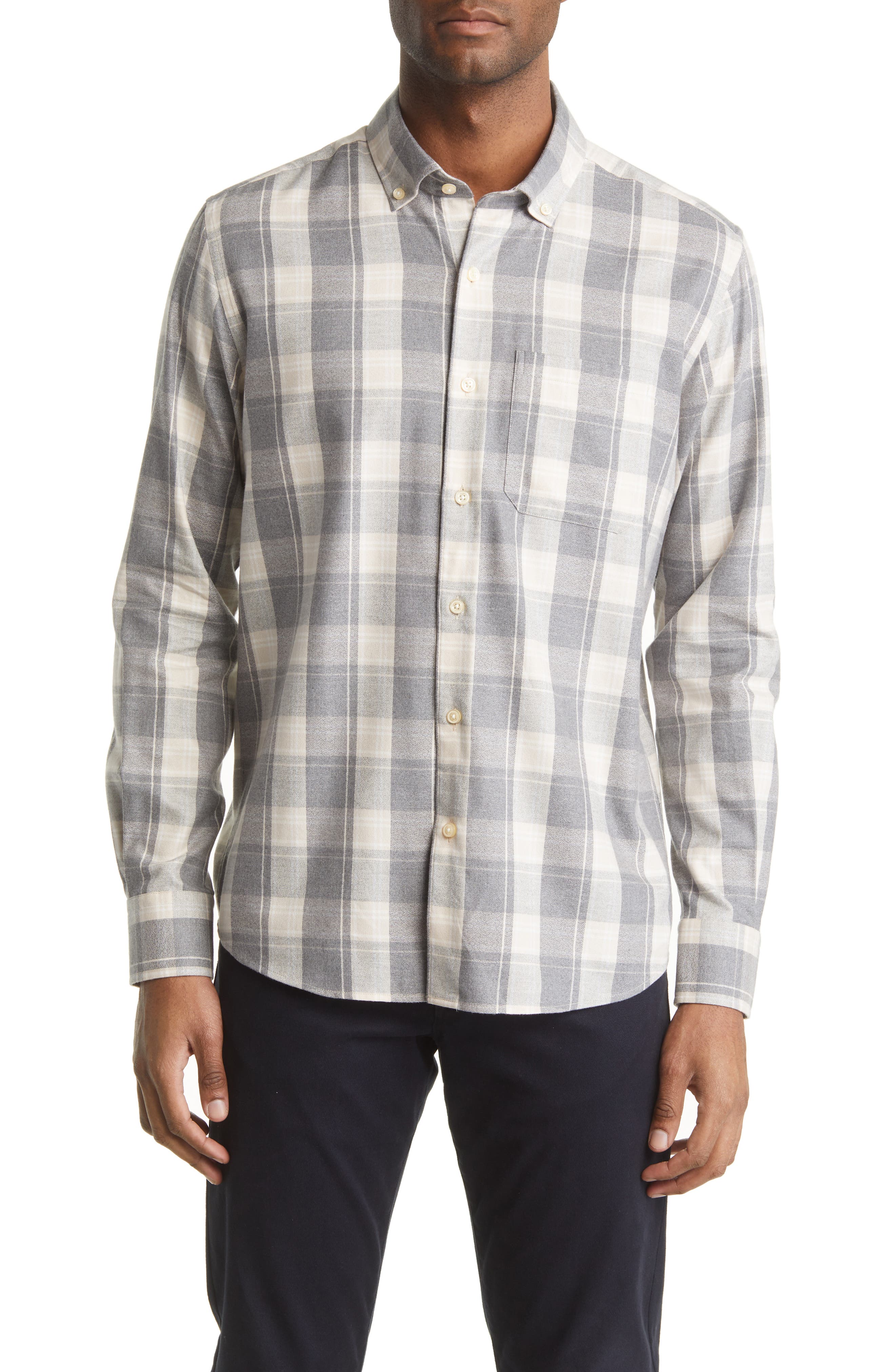 Redmond Cotton Stretch Flannel Button-Up Shirt in Light Grey at Nordstrom Nordstrom Men Clothing Shirts Casual Shirts 