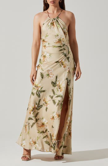 Astr The Label Elynor Floral Print Maxi Dress In Neutral
