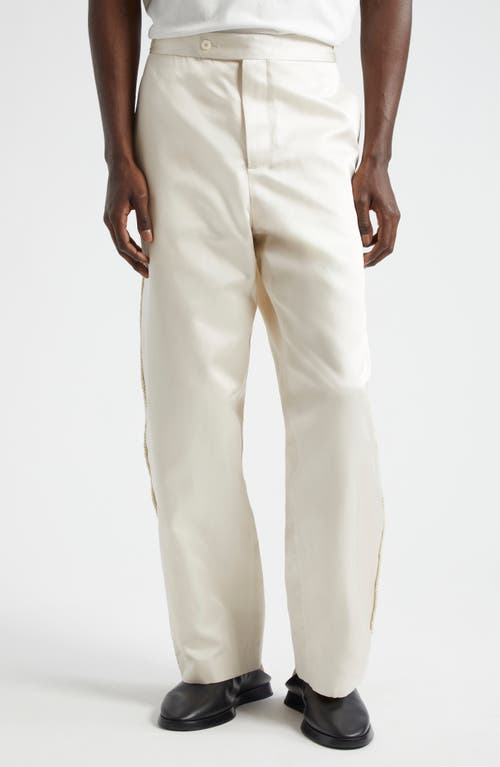 Bode Roping Silk Twill Tuxedo Trousers Ecru at Nordstrom,