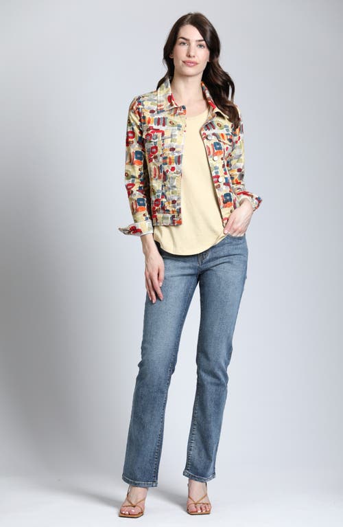 Shop Apny Abstract Print Denim Jacket In Yellow Multi