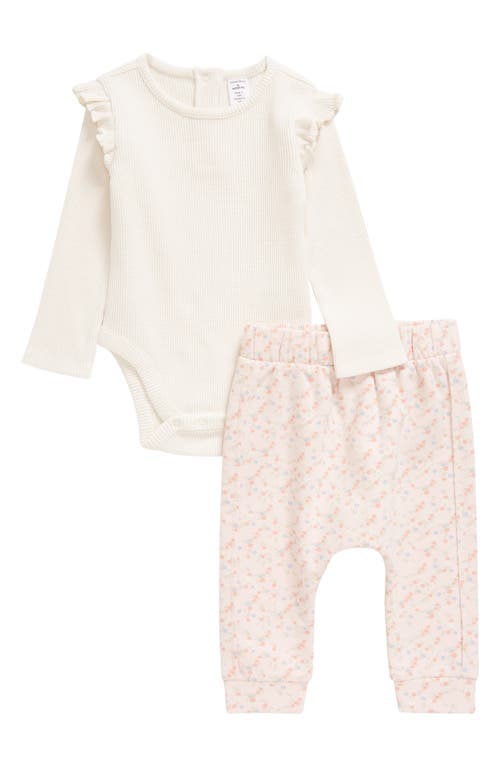 Nordstrom Waffle Bodysuit & Pants Set in Pink Dew Ditsy Daisy at Nordstrom, Size Newborn