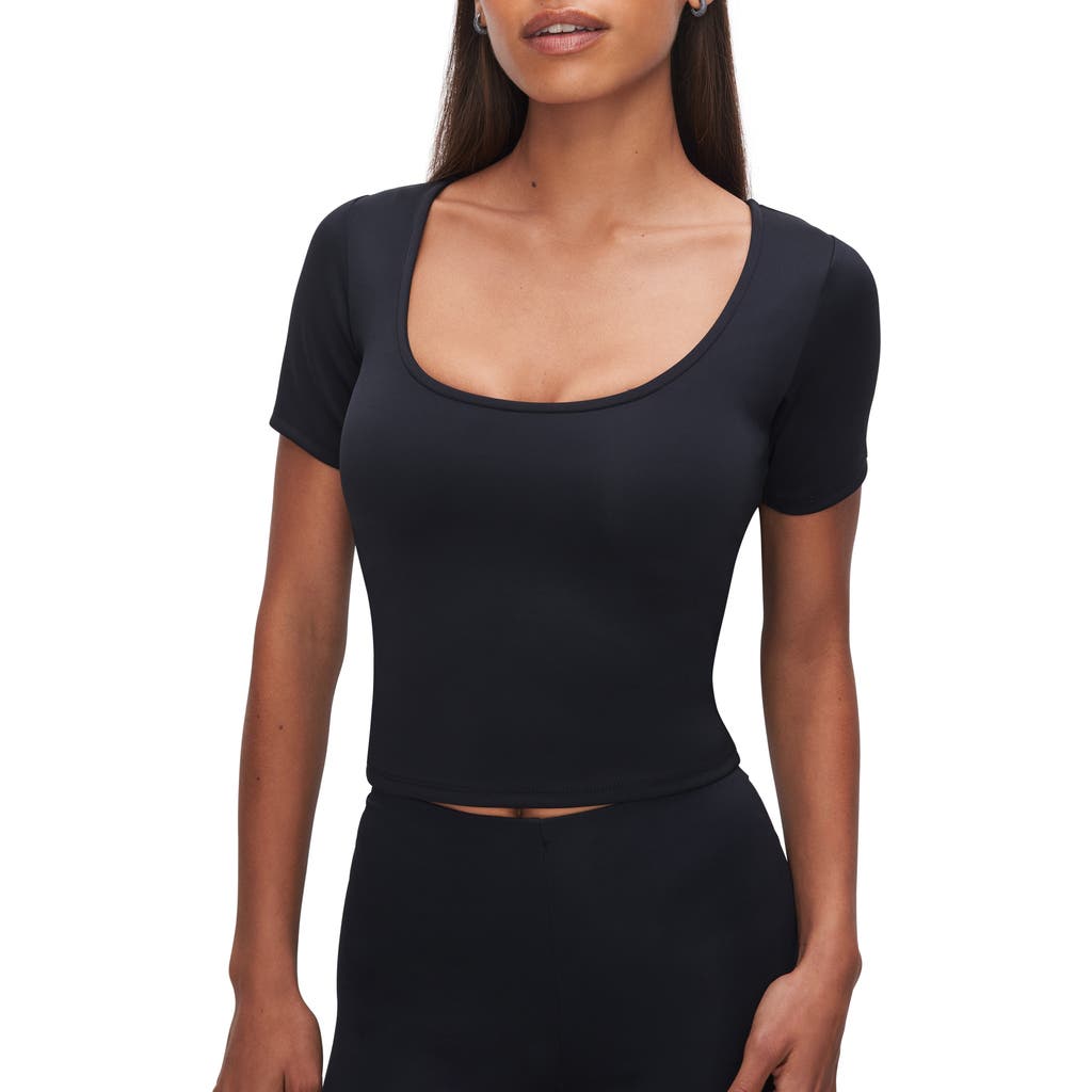 Good American Scoop Neck Crop Scuba Knit T-shirt In Black001