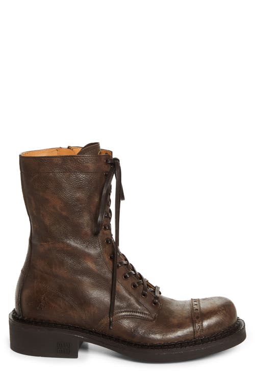 Shop Miu Miu Cap Toe Combat Boot In Cacao