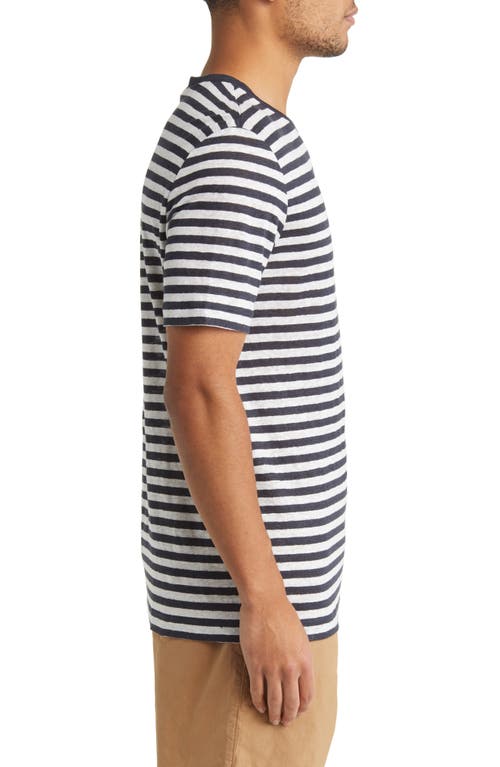 Shop Hugo Boss Boss Tiburt Stripe Linen T-shirt In Dark Blue