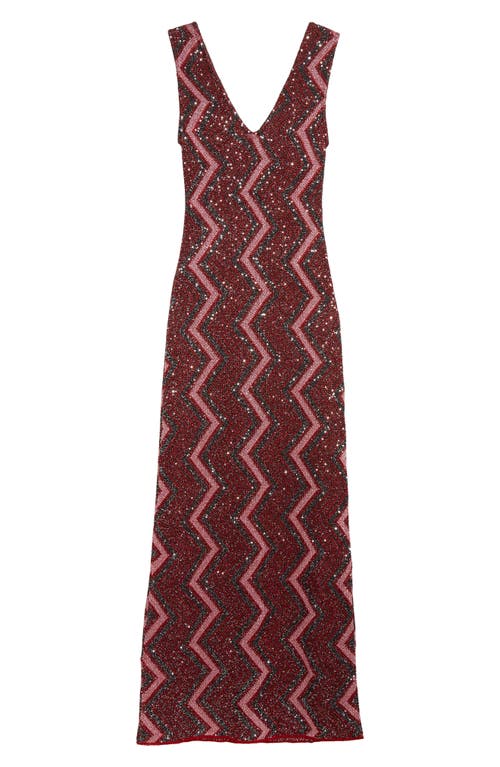 Shop Missoni Sequin Metallic Zigzag Stripe Dress In Red - Rose - Black