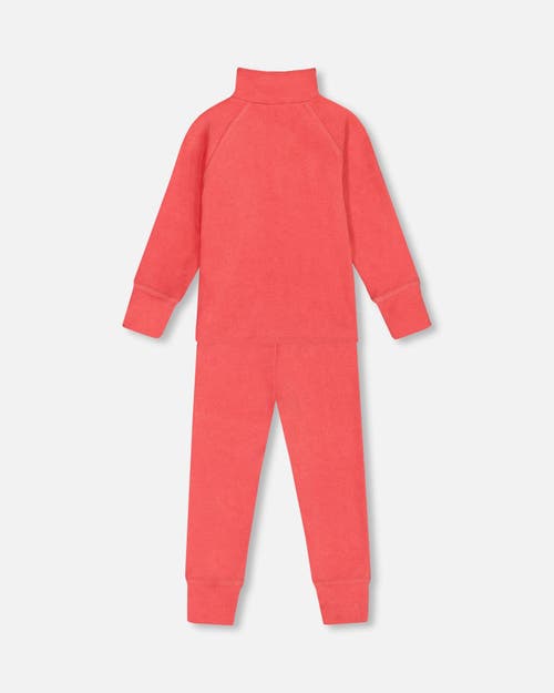 Shop Deux Par Deux Girl's Two Piece Thermal Underwear Set Coral In Spiced Coral