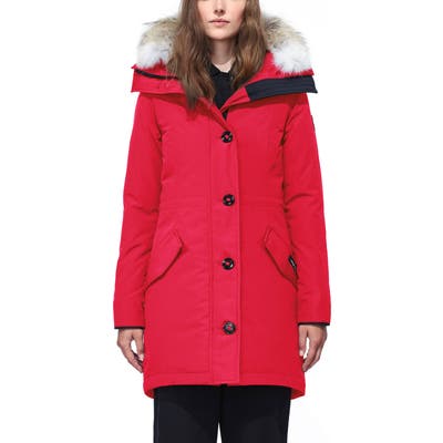 Canada Goose Rossclair Genuine Coyote Fur Trim Down Parka, (4-6) - Red