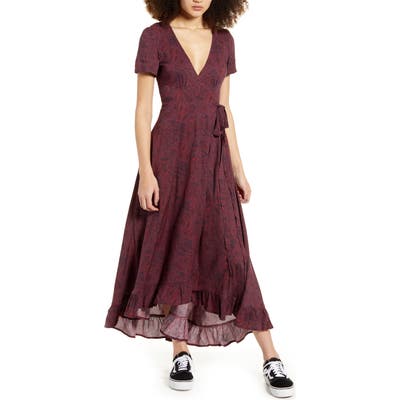 Lira Clothing Valentina Paisley Print Wrap Maxi Dress, Burgundy
