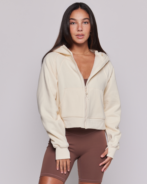 Rebody Active Effortless Fleece Full Zip Hoodie In Bone
