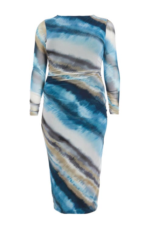 Quiz Mesh Round Neck Maxi Dress In Blue
