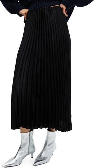 MANGO Pleated Satin Midi Skirt Nordstrom