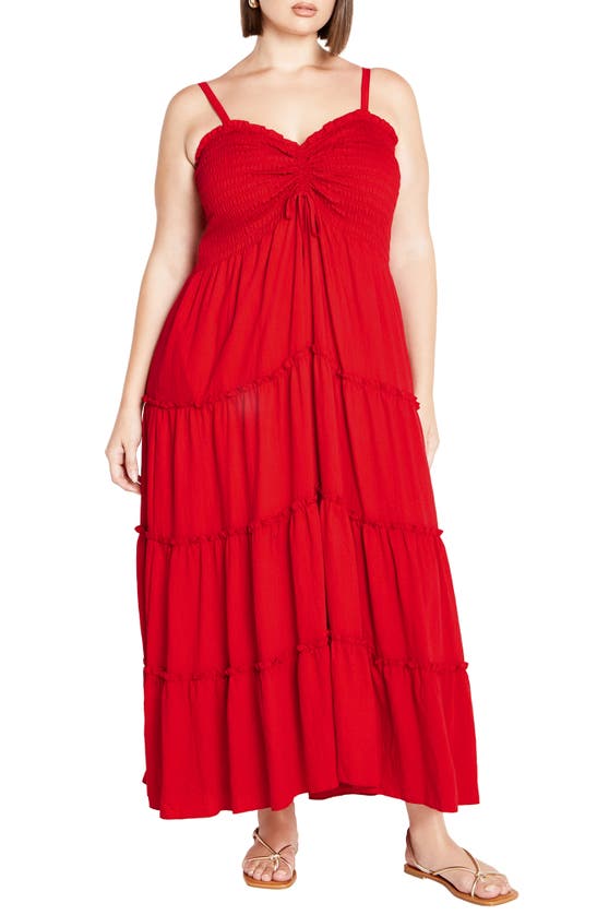 Shop City Chic Alisa Smocked Sleeveless Maxi Dress In Tango Red