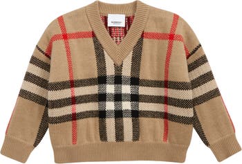 Burberry Kids' Denny Jacquard Check Wool & Cashmere Sweater 