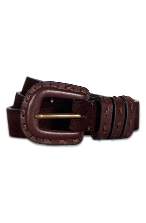Topstitched Leather Belt in Brown