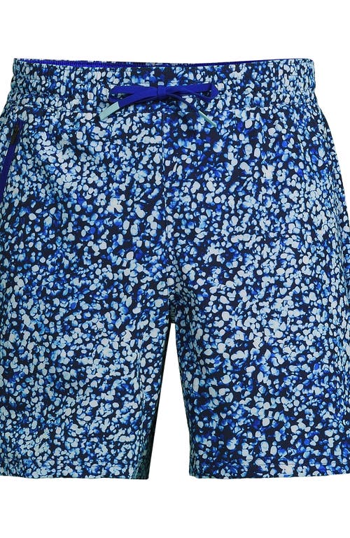 Shop Lands' End Active 7" Swim Trunks In Navy/turquoise Mosaic Dot