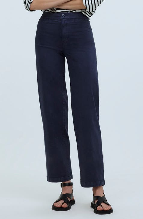 2024 Stretch Twill Cropped Wide Leg Pant Women's High Waist Casual