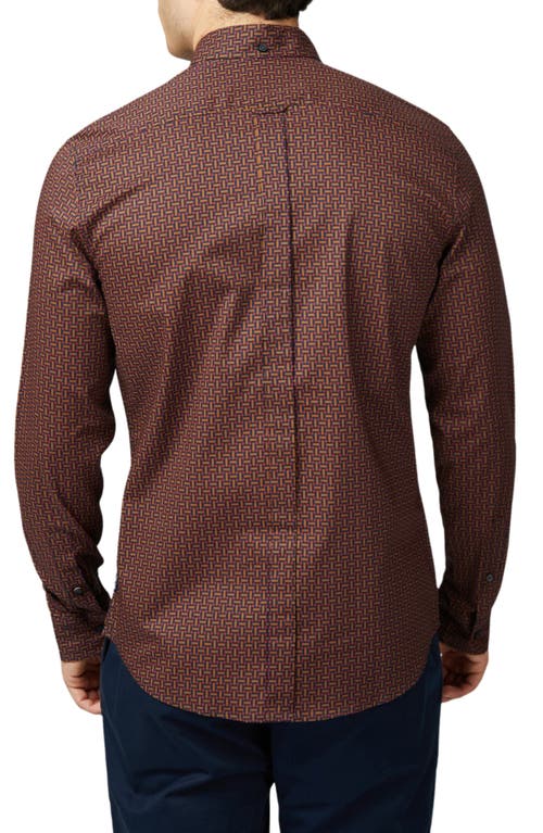 Ben Sherman Split Spot Print Organic Cotton Button-down Shirt In Brown