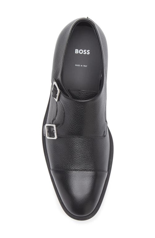 Hugo Boss Leather Monk Shoes With Double Strap In Black