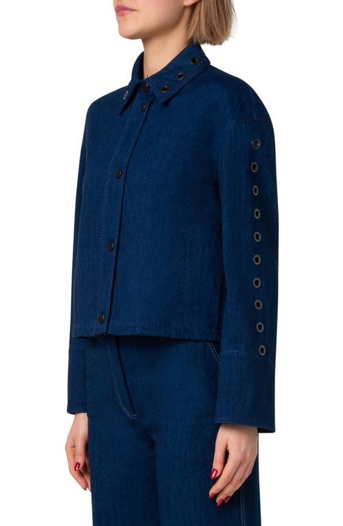 Akris Punto Grommet Eyelet Embellished Cotton Denim Stretch A-line Jacket In Ink Denim