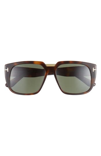 Tom Ford 56mm Square Sunglasses In Havana/green