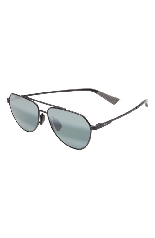 Maui Jim Waiwai 59mm Polarizedplus2® Aviator Sunglasses In Matte Black W/grey