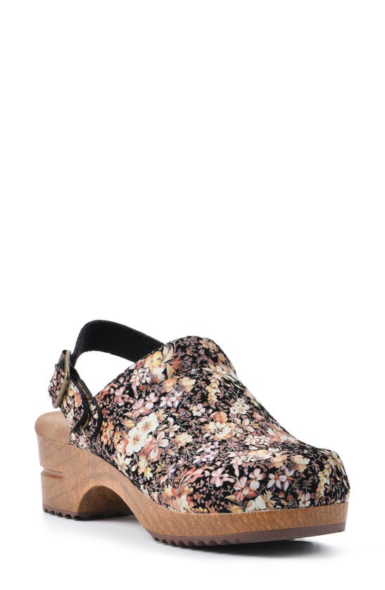 White Mountain Footwear White Mountain Being Buckled Leather Clog In Black/ Multi/ Floral Suede