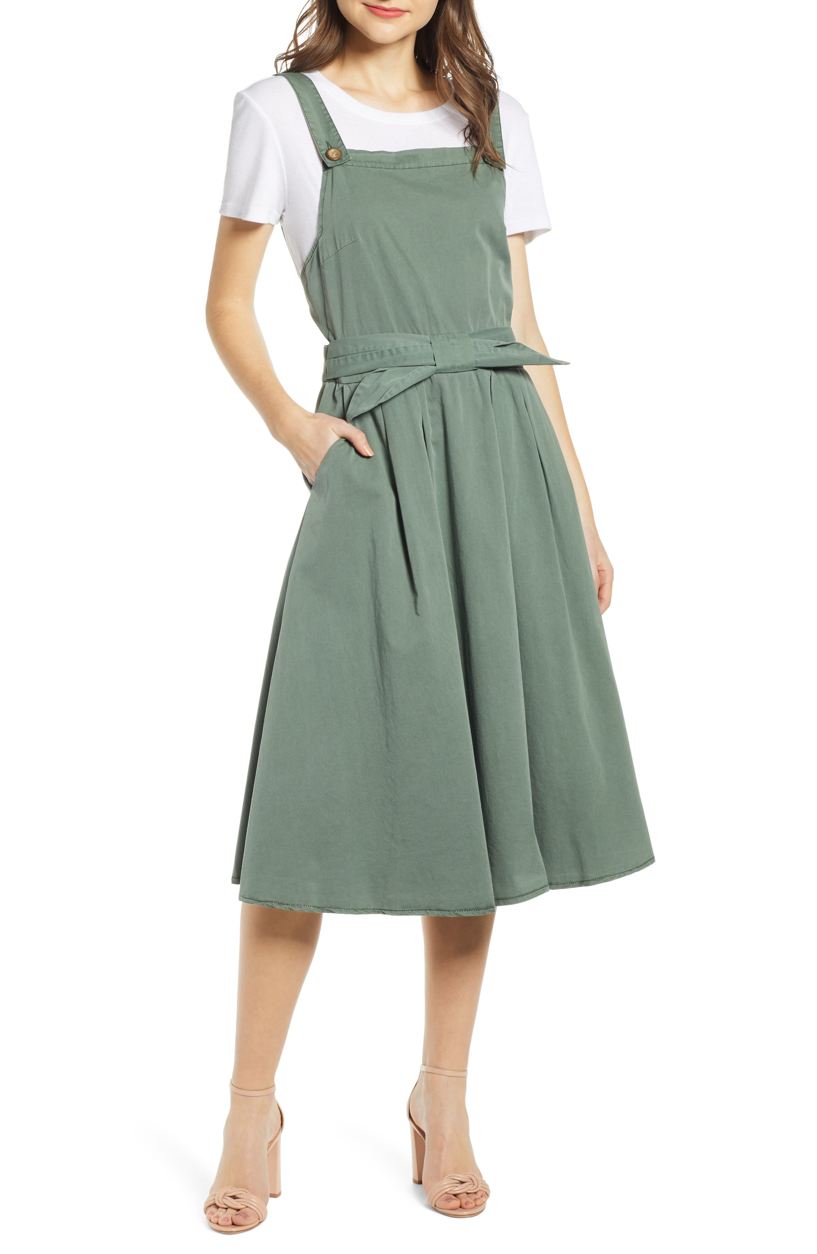 Vero Moda Flame Bow Front Cotton Jumper Dress, Green