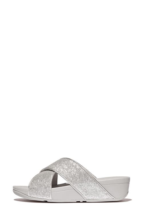 Fitflop Lulu Glitterdust Platform Wedge Slide Sandal In Silver