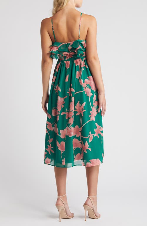 Shop Chelsea28 Printed Tiered Ruffle Chiffon Midi Dress In Green- Pink Opal Blooms