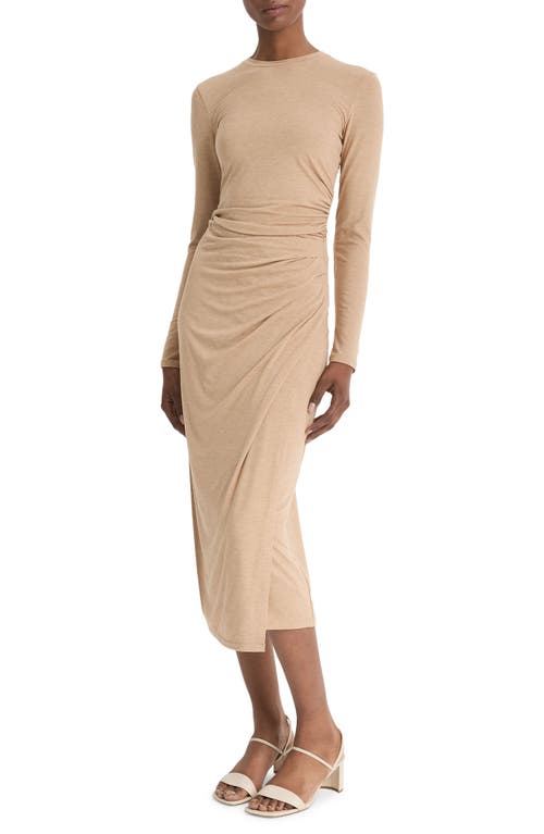 Shop Vince Side Drape Midi Skirt In Heather Cashew