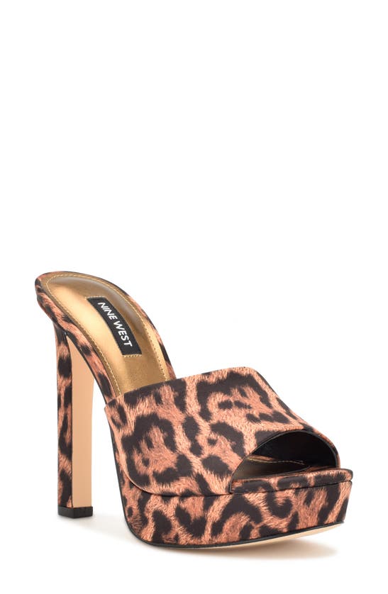 Nine West Wiliam Platform Slide Sandal In Leopard Satin