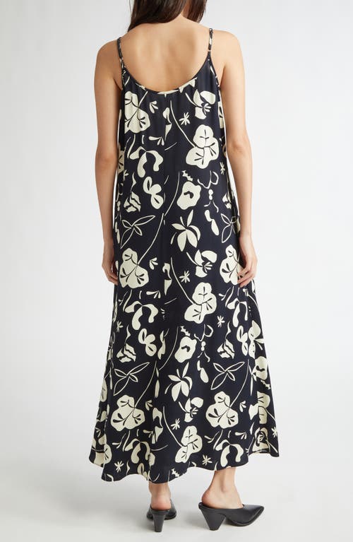 Shop Marimekko Seurassa Nokturno Floral Satin Maxi Slipdress In Black Off White