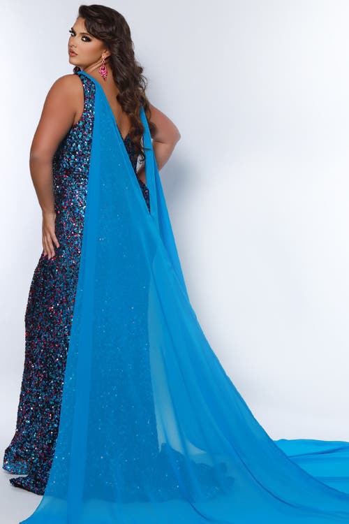 Johnathan Kayne For Sydneys Closet Long Fitted Plus Size Sequin Velvet Formal Gown In Fuchsia Sky