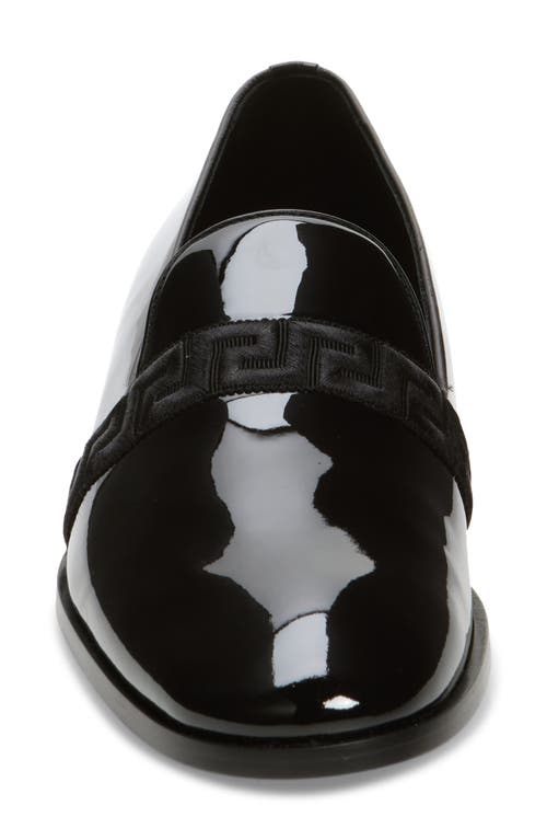 Shop Versace Greca Patent Leather Slipper In Black