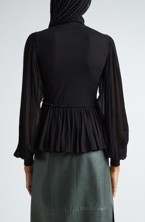 Shop Ulla Johnson Liana Mix Media Balloon Sleeve Peplum Turtleneck In Noir